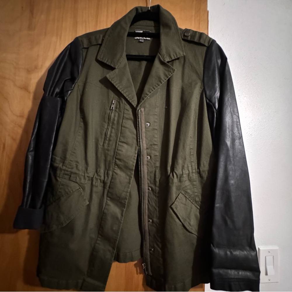 Kut from the Kloth Utility Jacket Canvas and Faux Leather